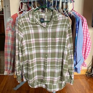 GAP Women Green/Purple Pink Plaid Flannel Shirt